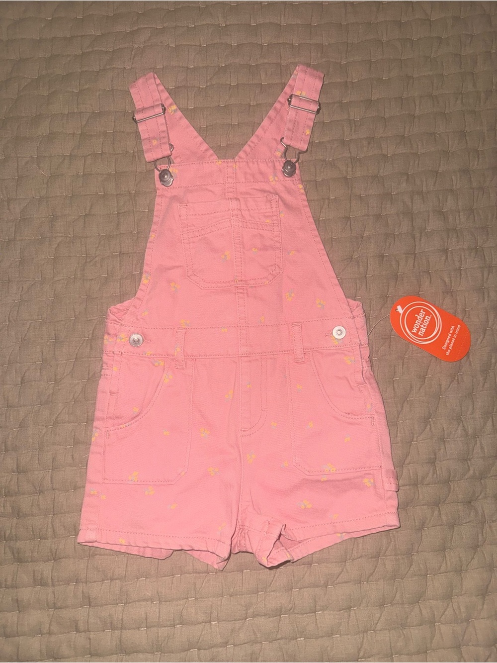 Wonder Nation Short Overalls with Tiny Yellow Flowers